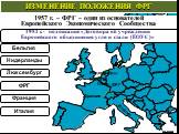 Франция Италия Бельгия Нидерланды Люкс. 1951 г. - подписание «Договора об учреждении Европейского объединения угля и стали (ЕОУС)». Люксембург. 1957 г. – ФРГ – один из основателей Европейского Экономического Сообщества