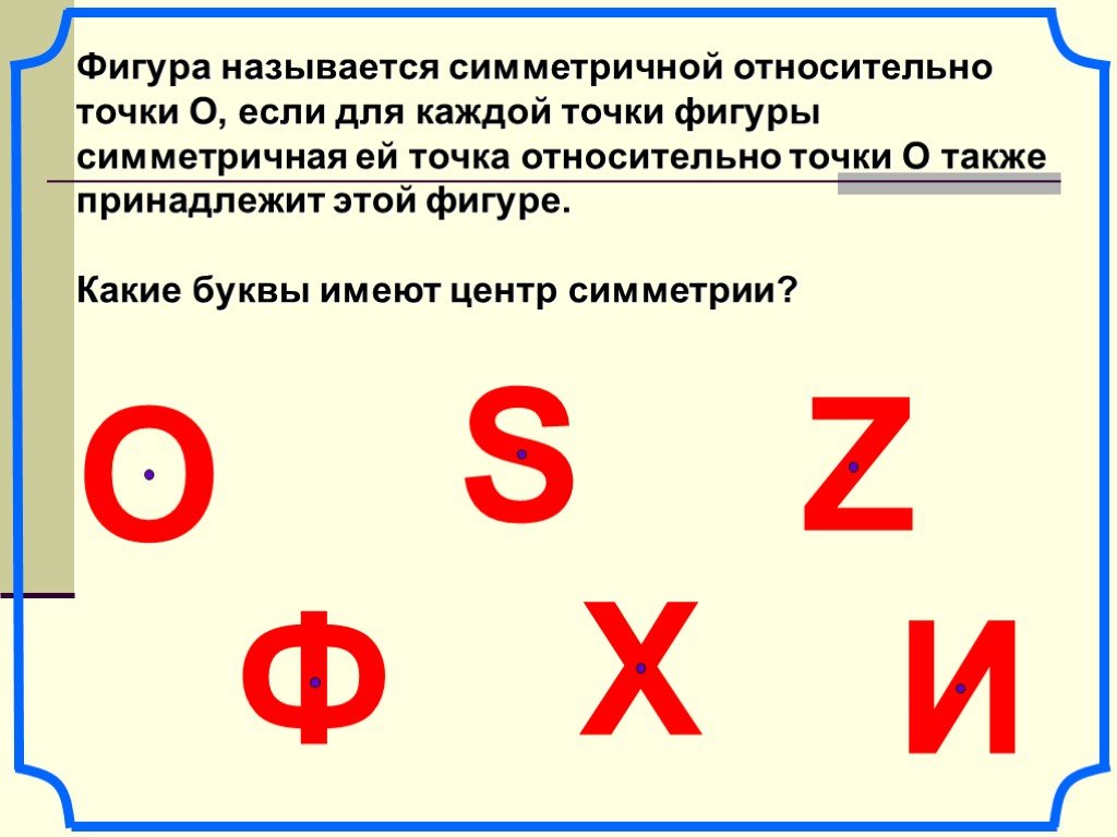 Какие виды симметрии имеет буква о и сколько каждого вида нарисовать