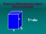 с а b V=abc. Формула объёма прямоугольного параллелепипеда.