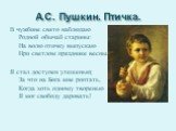 А.С. Пушкин. Птичка. В чужбине свято наблюдаю Родной обычай старины: На волю птичку выпускаю При светлом празднике весны. Я стал доступен утешенью; За что на Бога мне роптать, Когда хоть одному творенью Я мог свободу даровать!