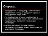 Стороны : арендодатель и арендатор, коммерческие предприятия которых находятся в разных государствах и при этом: • эти государства, а также государство, в котором поставщик имеет свое коммерческое предприятие, являются участниками Конвенции; • договор поставки и договор лизинга регулируются правом о