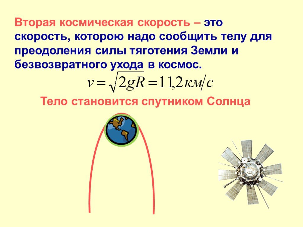 Спутник 2 скорость. Вторая Космическая скорость. Вторачякосмическая скорость. Вторая Космическая скорость формула. Первая и вторая космические скорости.