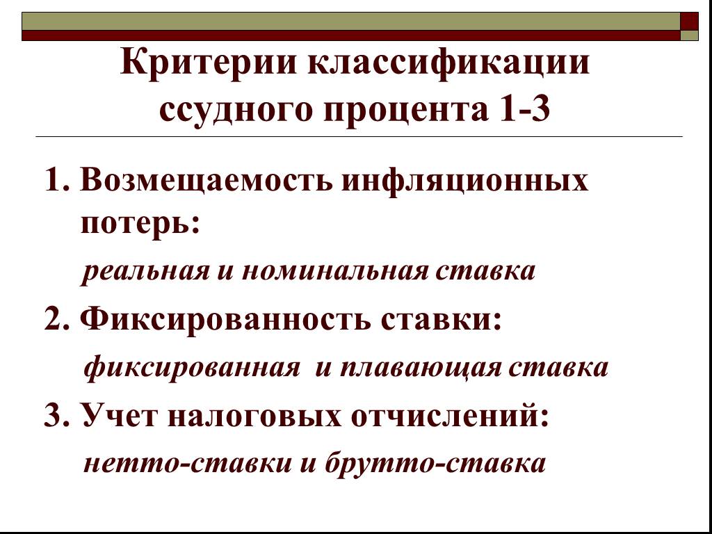 Номинальная 2 реальная. Классификация ссудного процента. Классификация форм ссудного процента. Ставка ссудного процента. Реальная ставка ссудного процента это.