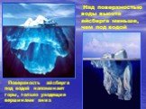 Над поверхностью воды высота айсберга меньше, чем под водой. Поверхность айсберга под водой напоминает горы, только уходящие вершинами вниз