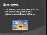 Цель урока: систематизация и контроль качества знаний обучающихся по теме «Цивилизация Древнего Египта»