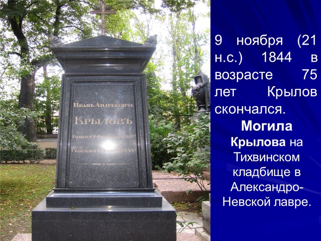 Могила крылова. Могила могила Ивана Андреевича Крылова.