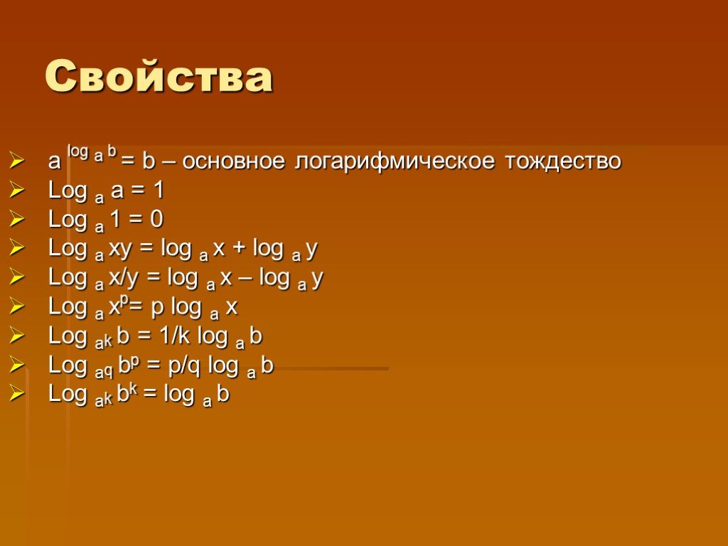 Свойства a b 2. По основному логарифмическому тождеству a log a b. Свойства Лог операций. Основ свойство Лога.