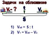 1) Vcб = S : t 2) V1 = Vсб – V2. - ?