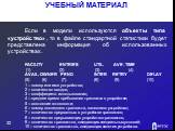 Если в модели используются объекты типа «устройство», то в файле стандартной статистики будет представлена информация об использованных устройствах. FACILITY ENTRIES	UTIL. AVE. TIME (1) (2) (3) (4) AVAIL. OWNER PEND INTER RETRY DELAY (5)	(6) (7) (8) (9) (10) 1 – номер или имя устройства; 2 – количес