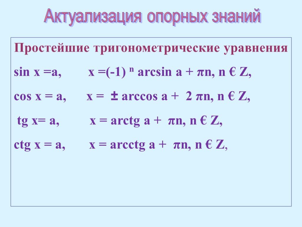 Презентация по теме решение простейших тригонометрических уравнений 10 класс