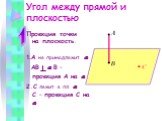 Угол между прямой и плоскостью. Проекция точки на плоскость. 1.A не принадлежит a AB a B – проекция A на a 2.С лежит в пл. a С – проекция С на a. 1