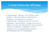 Статистическая таблица – это особый способ краткой и наглядной записи сведений об изучаемых общественных явлениях. Статистическая таблица позволяет охватить материалы статистической сводки в целом, она также является системой мыслей об исследуемом объекте, излагаемых цифрами на основе определенного 