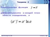 Теорема 2. Показательная функция дифференцируема в каждой точке области определения, и