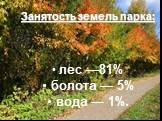 Занятость земель парка: лес —81% болота — 5% вода — 1%.