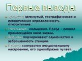 Первые выводы. Хронотоп замкнутый, географическая и историческая определенность относительна. Композиция кольцевая. Поезд – символ проносящейся мимо жизни. Эпитеты подчеркивают одиночество и заброшенность станции. Пейзаж контрастен эмоциональному настроению, его однообразие пугает.