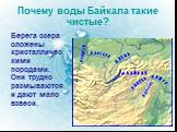 Почему воды Байкала такие чистые? Берега озера сложены кристаллическими породами. Они трудно размываются и дают мало взвеси.