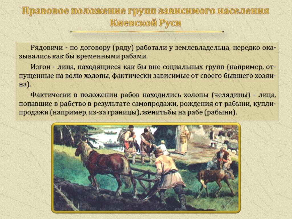 Рядовичи. Правовое положение населения Киевской Руси. Правовое положение рядовичей. Правовое положение населения Киевской Руси кратко. Правовое положение социальных групп Киевской Руси.