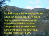 В 1999 году в 300-х метрах ниже слияния рек Правого и Левого Талгар начато строительство противоселевой платины. Завершение строительства запланировано на 2004 год, высота платины - 60м.