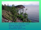 Есть в тайге сибирской нашей Больше моря чудо-чаша. Это – озеро Байкал В окруженье диких скал.