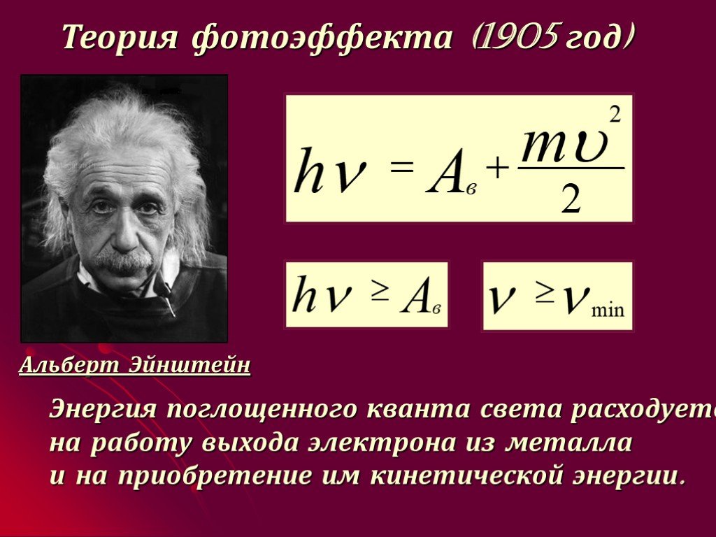 Фотоэффект физика кратко. Квантовая теория фотоэффекта Эйнштейна. Эйнштейн теория фотоэлектрического эффекта.