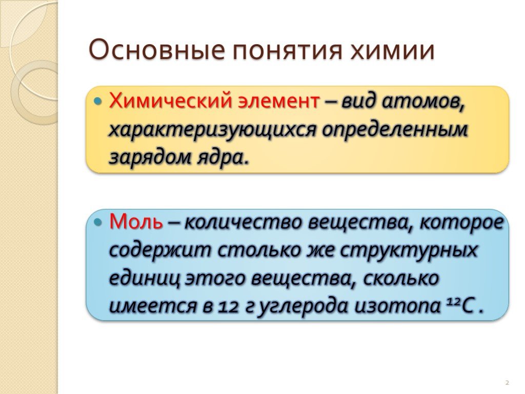 Основные понятия химии презентация