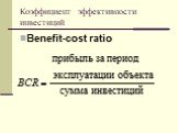 Коэффициент эффективности инвестиций. Benefit-cost ratio