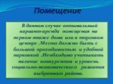 Помещение. В данном случае оптимальный вариант-аренда помещения на первом этаже дома или в торговом центре .Место должно быть с большой проходимостью и удобной парковкой .Необходимо учитывать наличие конкурентов и уровень социально-экономического развития выбранного района.