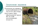 Загрязнение водоемов. Основным источником водоснабжения в СПб является река Нева. Ежегодно в воду сбрасывается около 80-ти тонн загрязняющих веществ.