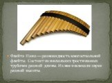 Флейта Пана — разновидность многоствольной флейты. Состоит из нескольких тростниковых трубочек разной длины. Из нее извлекали звуки разной высоты.