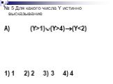 № 5 Для какого числа Y истинно высказывание А) (Y>1)(Y>4)(Y