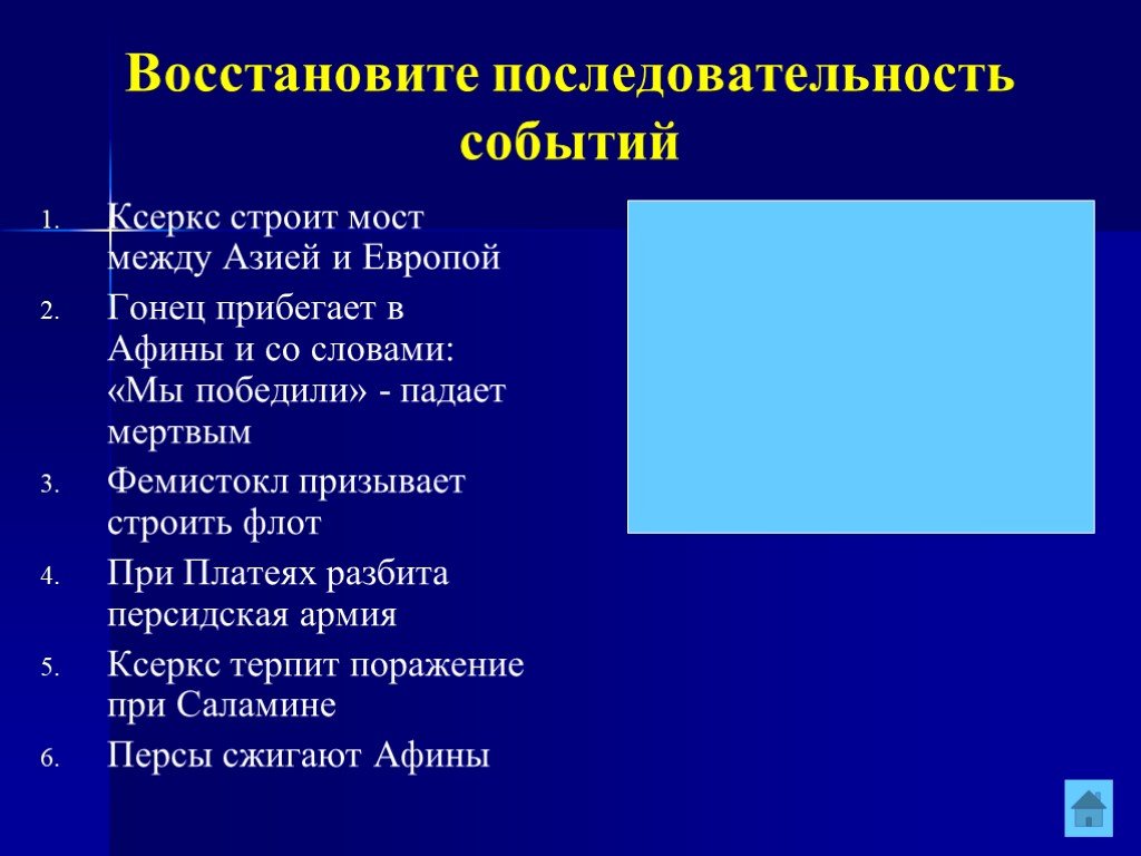 Пронумеруйте события в хронологической последовательности чтобы видеть рисунок