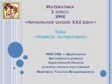 Математика 1 класс УМК «Начальная школа XXI века» Тема «Учимся математике». МОУ СОШ с. Царевщина Балтайского района Саратовской области учитель начальных классов Березина Татьяна Владимировна