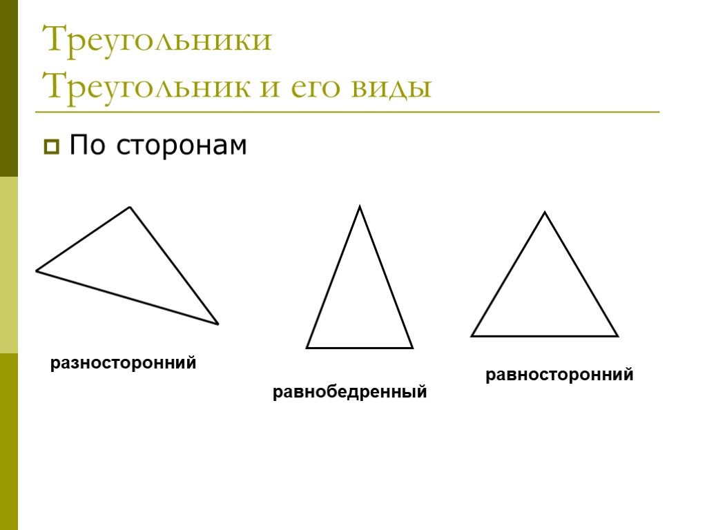 Виды сторон. Виды треугольников. Равнобедренный равносторонний и разносторонний треугольники. Виды треугольников для дошкольников. Типы равнобедренных треугольников.