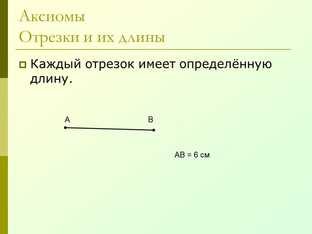 Длину каждого отрезка. Аксиомы отрезков. Аксиома отрезка. Аксиома измерения отрезков. Аксиома про отрезки.