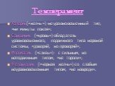 Темперамент. Холерик(«желчь»)-неуравновешенный тип, «ни минуты покоя»; Сангвиник («кровь»)-обладатель уравновешенного, подвижного типа нервной системы, «доверяй, но проверяй»; Флегматик («слизь»)- с сильным, но неподвижным типом, «не торопи»; Меланхолик («черная желчь»)-со слабым неуравновешенным ти