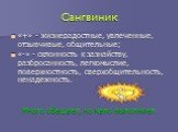 Сангвиник. «+» - жизнерадостные, увлеченные, отзывчивые, общительные; «-» - склонность к зазнайству, разбросанность, легкомыслие, поверхностность, сверхобщительность, ненадежность. Много обещает, но мало выполняет.