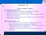 Приложение 2. Этапы выполнения проекта. 1. Подготовительный этап выбор учащимися темы проекта и формирование мотивации (постановка проблемы) по выполнению проекта; определение необходимого объёма знаний, умений и навыков у учащихся для выполнения проекта; составление учащимися совместно с учителем з