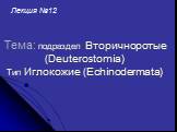 Тема: подраздел Вторичноротые (Deuterostomia) Тип Иглокожие (Echinodermata). Лекция №12