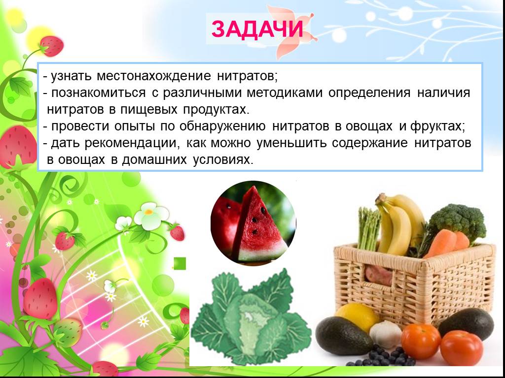 Определение нитратов и нитритов. Нитраты в овощах и фруктах. Нитраты в продуктах питания. Нитраты и нитриты в пищевых продуктах. Методы выявления нитратов в овощах.