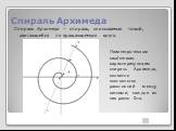Спираль Архимеда. Спираль Архимеда – спираль, описываемая точкой, двигающейся по вращающемуся кругу. Геометрическим свойством, характеризующим спираль Архимеда, является постоянство расстояний между витками; каждое из них равно 2πa.