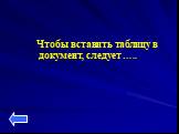 Чтобы вставить таблицу в документ, следует …..