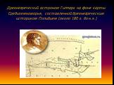 Древнегреческий астроном Гиппарх на фоне карты Средиземноморья, составленной древнегреческим историком Полибием (около 180 г. до н.э.)