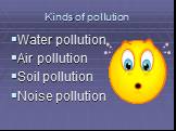 Kinds of pollution. Water pollution Air pollution Soil pollution Noise pollution