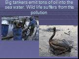Big tankers emit tons of oil into the sea water. Wild life suffers from this pollution