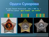 Во время Великой Отечественной войны, в 1942 году, в СССР был учрежден орден Суворова трех степеней. Орден Суворова
