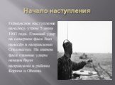 Начало наступления. Германское наступление началось утром 5 июля 1943 года. Главный удар на северном фасе был нанесён в направлении Ольховатки. На южном фасе главные удары немцев были направлены в районы Корочи и Обояни.