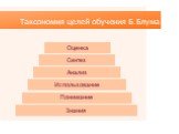 Таксономия целей обучения Б. Блума. Оценка Синтез Анализ Использование Понимание Знания