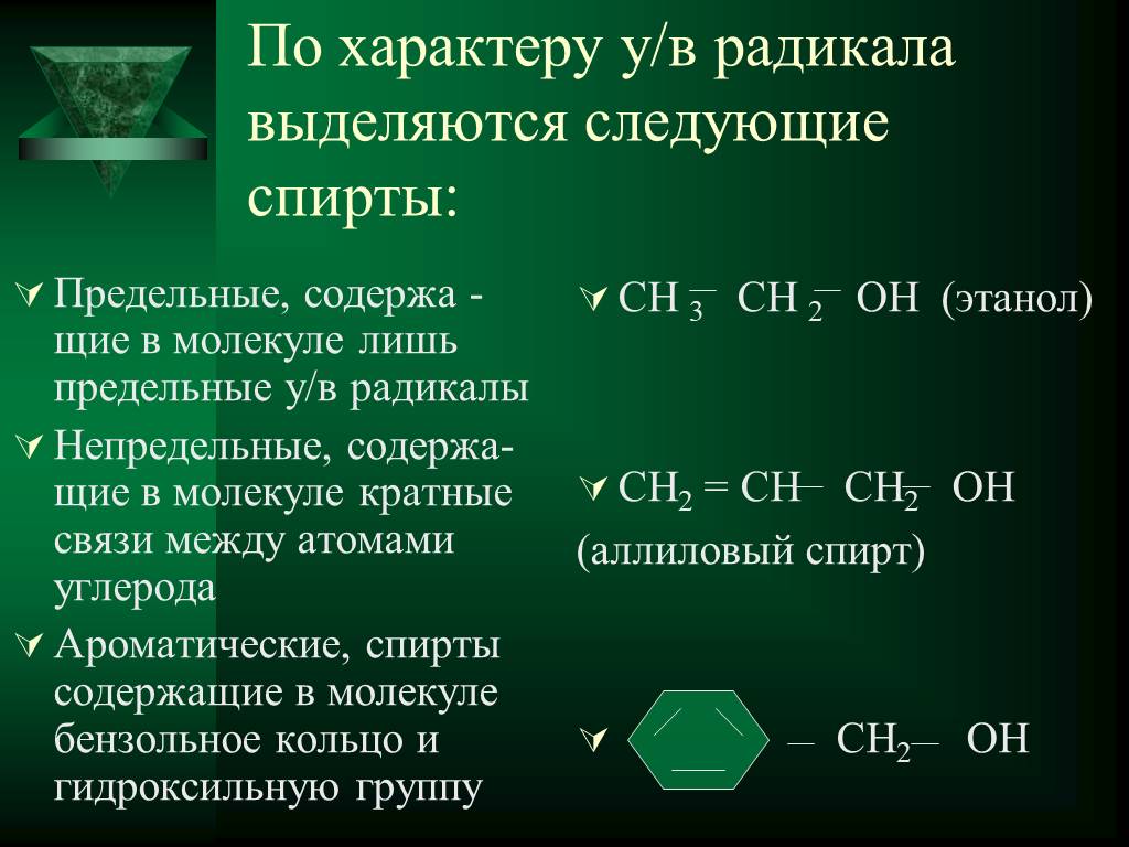 Кратные связи углерода. Связи между атомами в спиртах. Предельный радикал спиртов. Углеводородный радикал спирта.