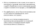 Метод применим в том случае, если сырье и материалы проходят несколько законченных стадий обработки, и после окончания каждой стадии получается не продукт, а полуфабрикат. Полуфабрикаты могут быть использованы как в собственном производстве, так и реализованы на сторону. Затраты на остатки незаверше