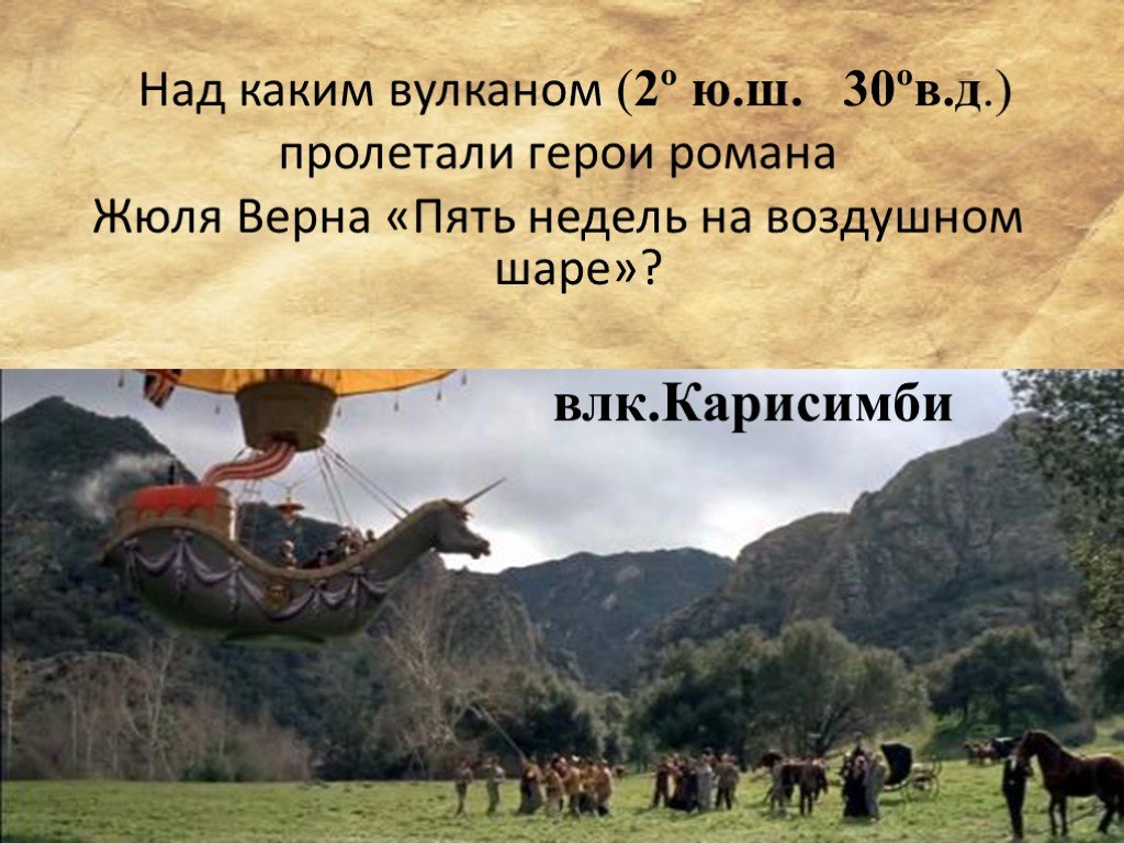 Над каким. Географические координаты вулкана Карисимби. Вулкан Карисимби широта. С какого острова 5 недель герои романа поднялись на воздушном шаре. Над какими географическими объектами мы будем пролетать.